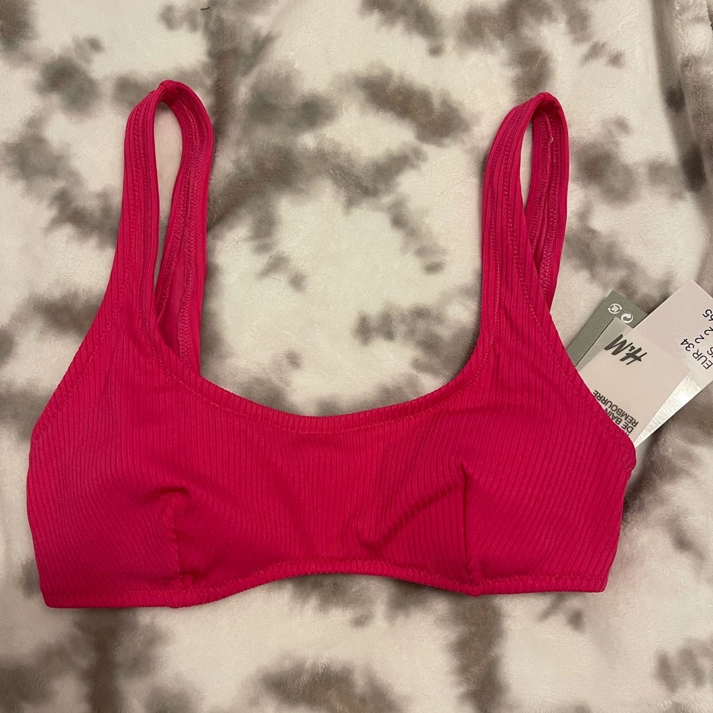 NWT H&M ribbed hot pink bikini top
